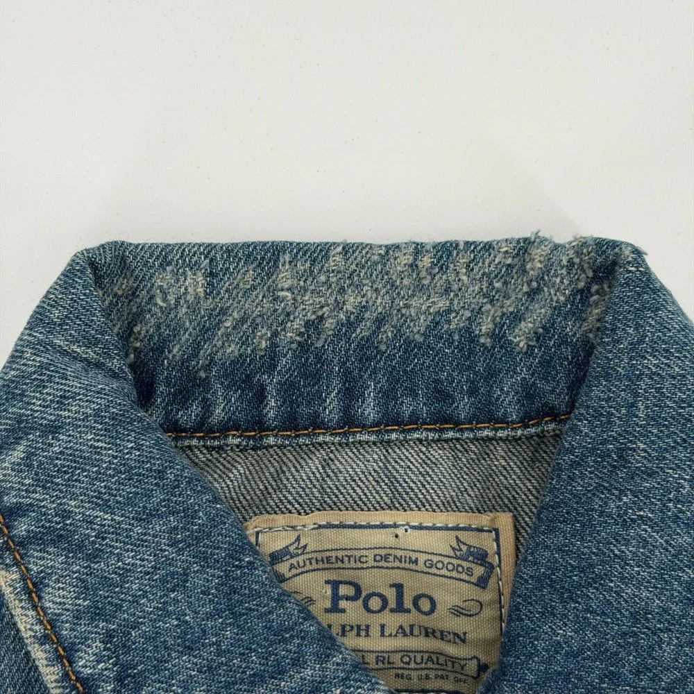 Polo Ralph Lauren Kids Denim Jacket Blue Medium Wash Distressed Trucker Size 5